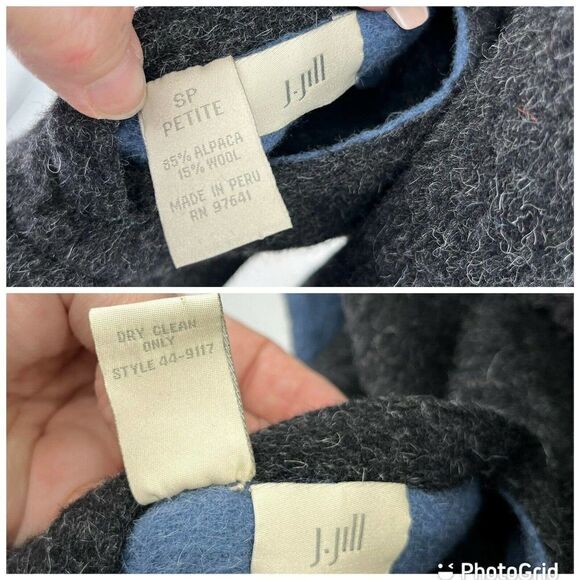 J. Jill Alpaca Wool Jacket Small Petite Blue Gray Reversible Double Breasted - Picture 7 of 12